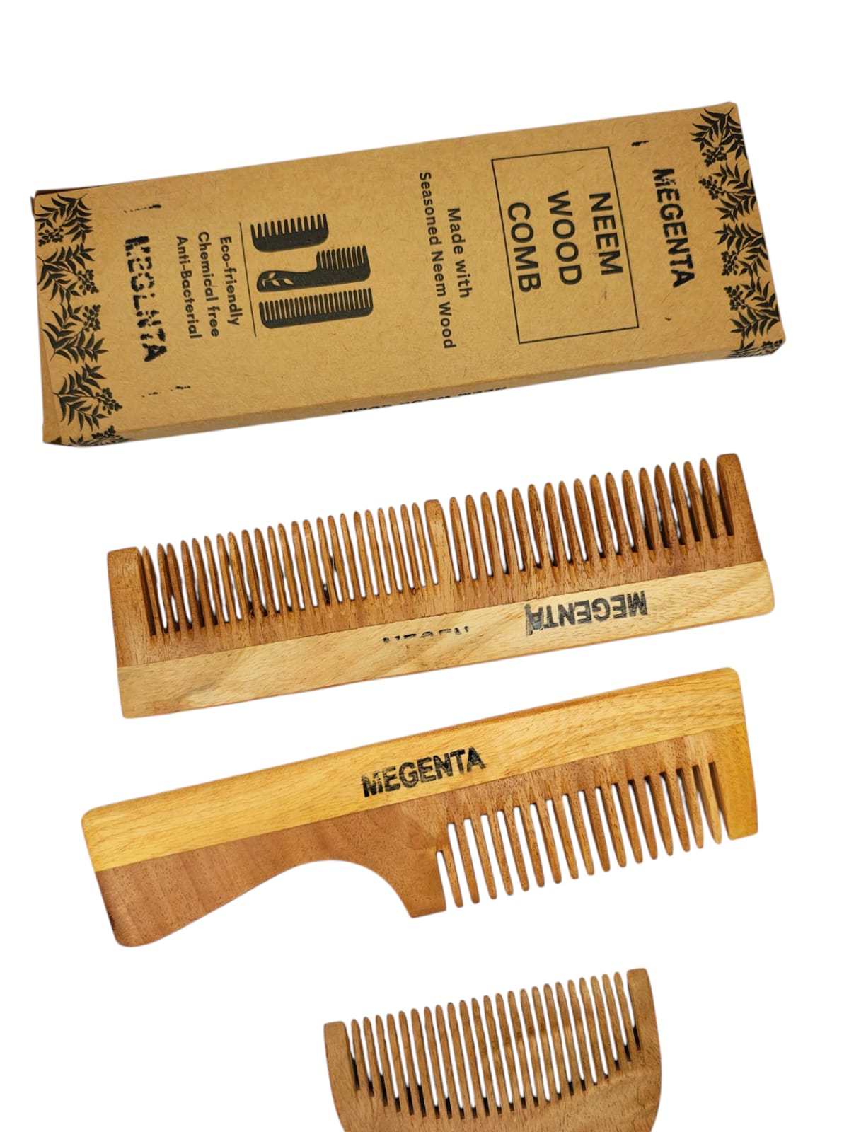 Megenta Handcrafted Neem Wood Comb – Natural Care for Healthy Hair for Females (Pack of 2)