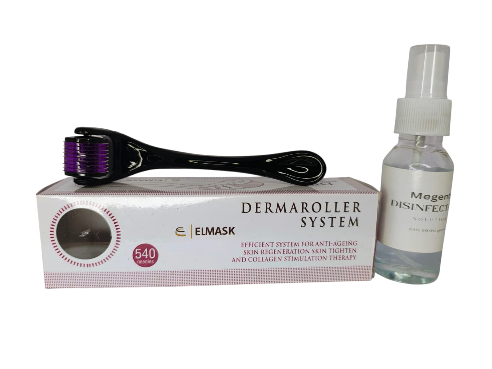 Megenta Derma roller 540 needles 0.5mm Titanium Needles Model V5 with Disinfectant